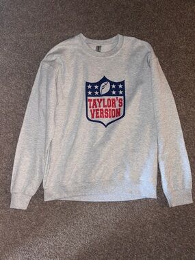 Gildan Gray Crewneck Sweatshirt with Navy and Red 'Taylor's Version' Shield